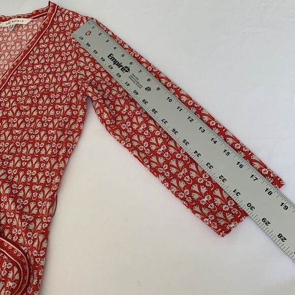 Max Studio Dress Women M Red Floral True Wrap Midi Feminine Garden Party Boho - Picture 9 of 10